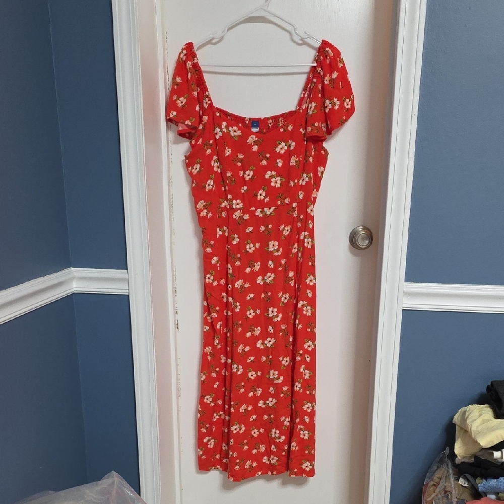 Old Navy Coral Sunset Floral Midi Dress